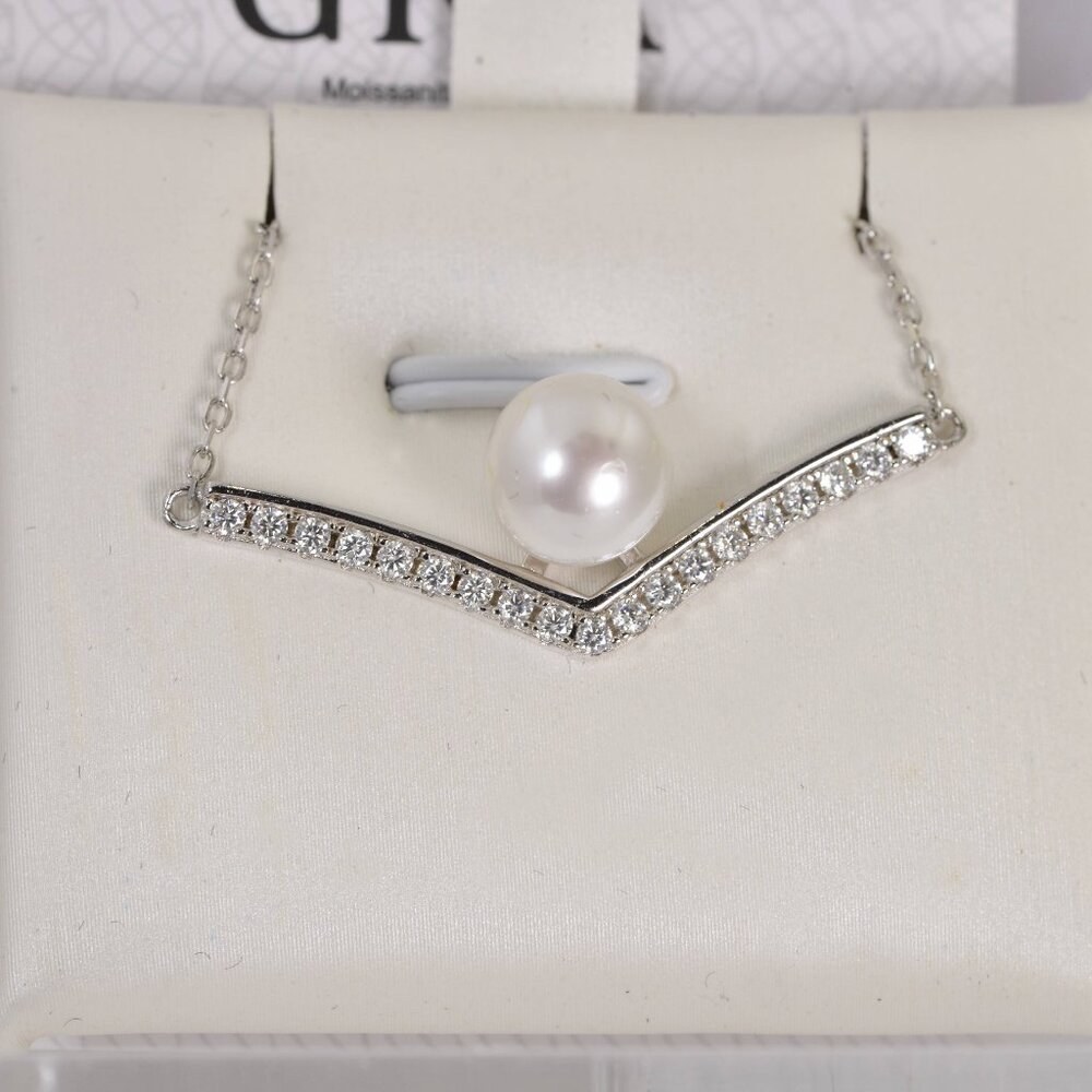 Certified all Moissanite with Fresh Water Pearl 925 Sterling